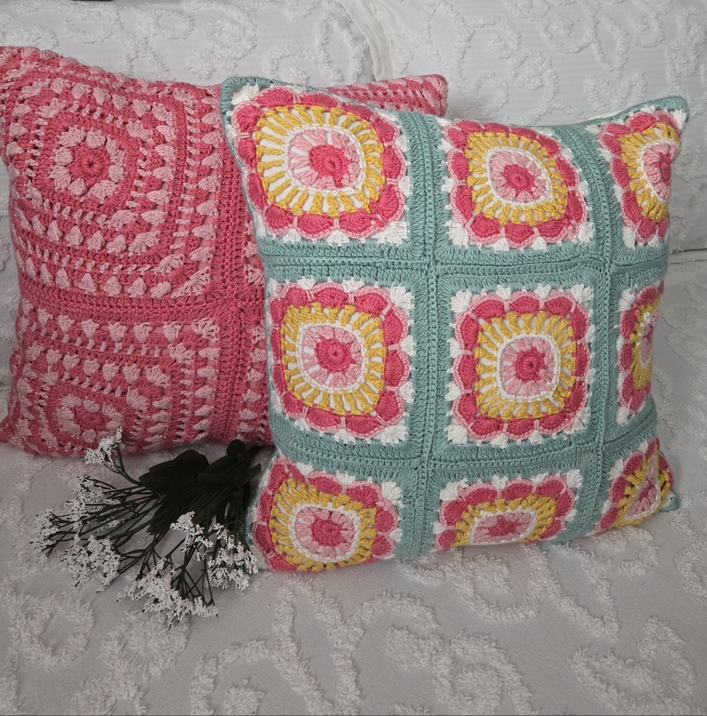 Colorful Crochet Throw Pillows-Set of 2